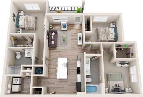 Floor plan for 3 beds, 2 baths, 1275 sqft